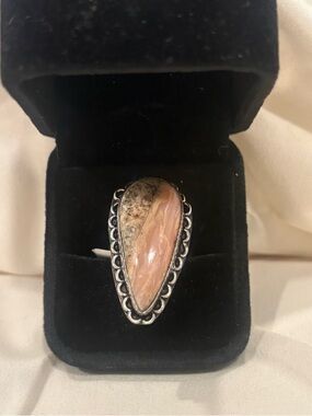 Handcrafted Pink Jasper Teardrop Statement Sterling Silver Ring NWT Size 7